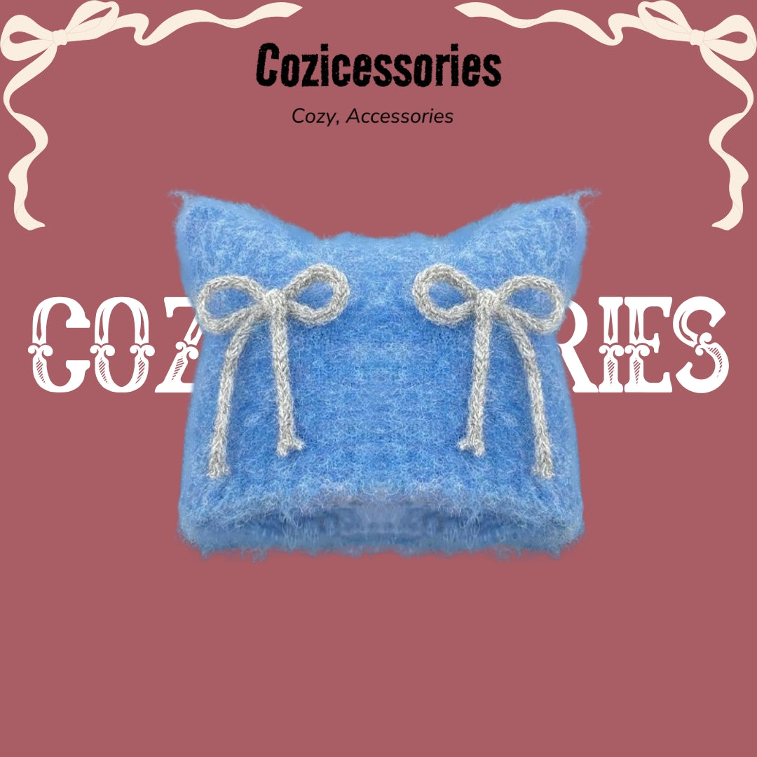 Y2K Bow Strap Cat Beanie