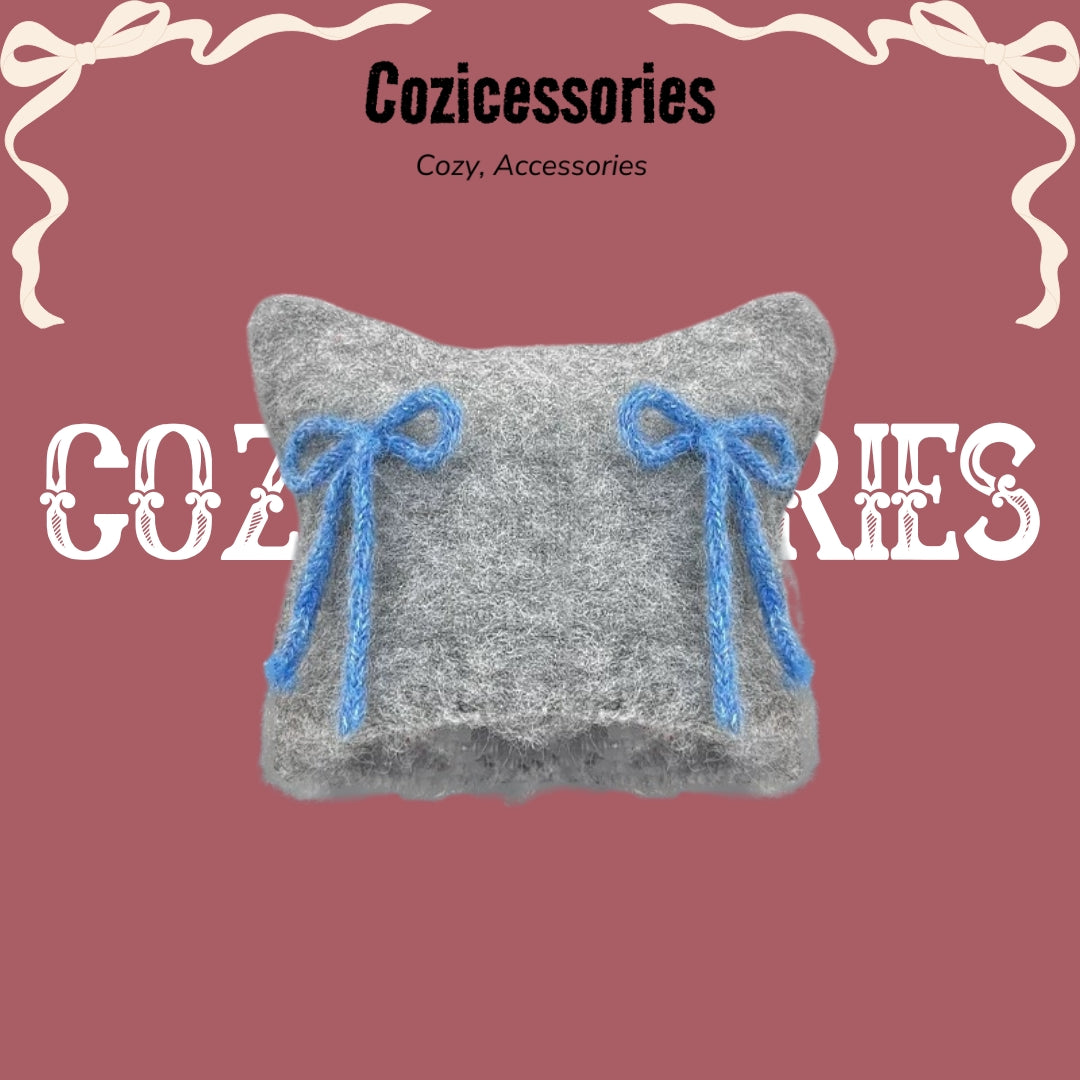 Y2K Bow Strap Cat Beanie