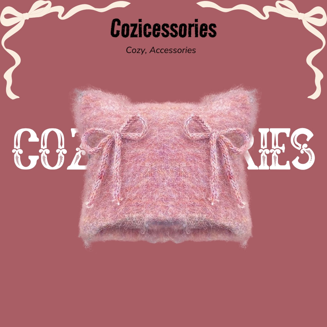 Y2K Bow Strap Cat Beanie