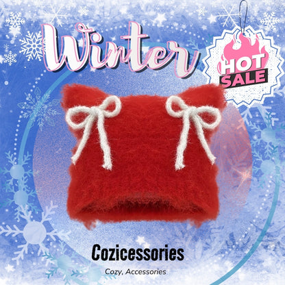 Y2K Bow Strap Cat Beanie