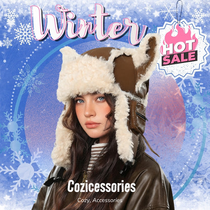 Arctic Leather Trapper Hat - Thermal Ear Protection &amp; Windproof Winter Pilot Cap
