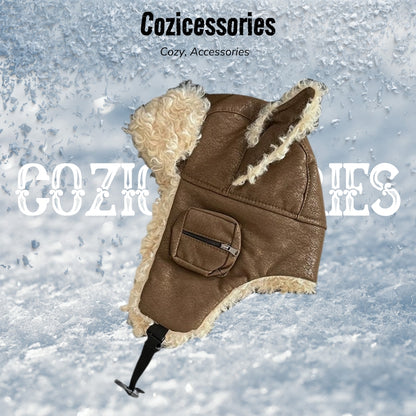 Arctic Leather Trapper Hat - Thermal Ear Protection &amp; Windproof Winter Pilot Cap