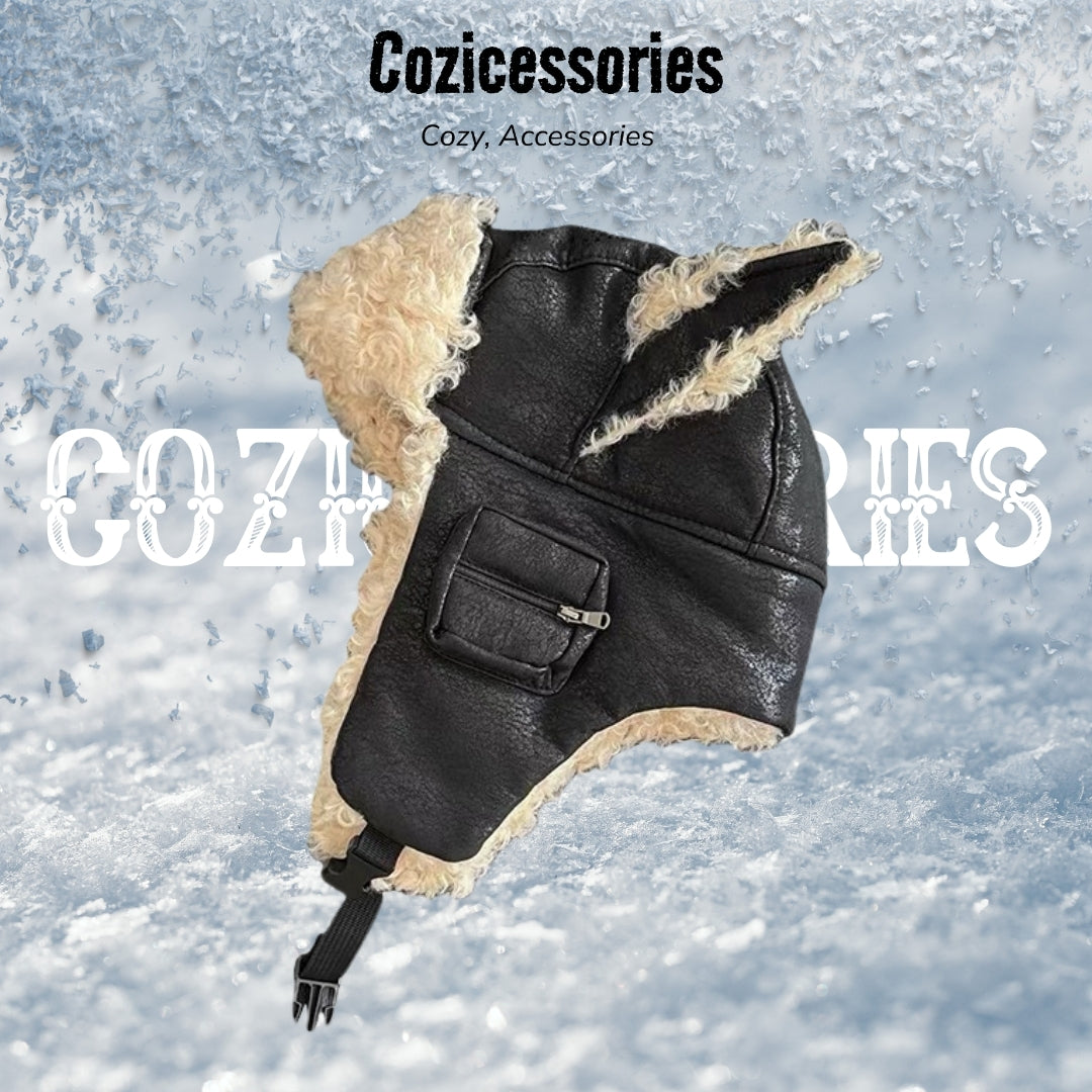 Arctic Leather Trapper Hat - Thermal Ear Protection &amp; Windproof Winter Pilot Cap