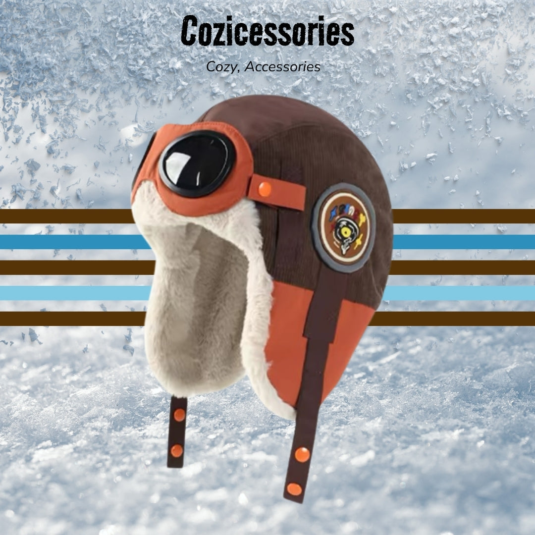 Fun Pilot Style Winter Hat - Thickened Windproof Fleece with Removable Eyewear