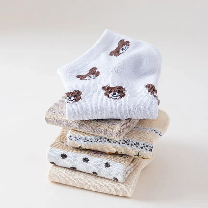 Adorable Cartoon Bear Boat Socks Set (5 pcs)