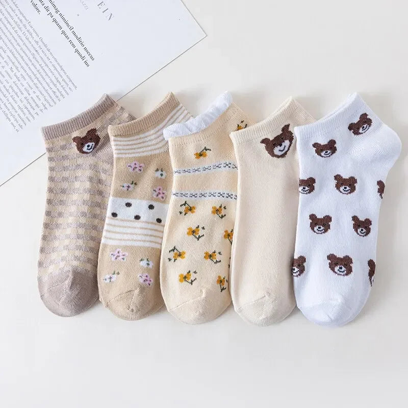 Adorable Cartoon Bear Boat Socks Set (5 pcs)