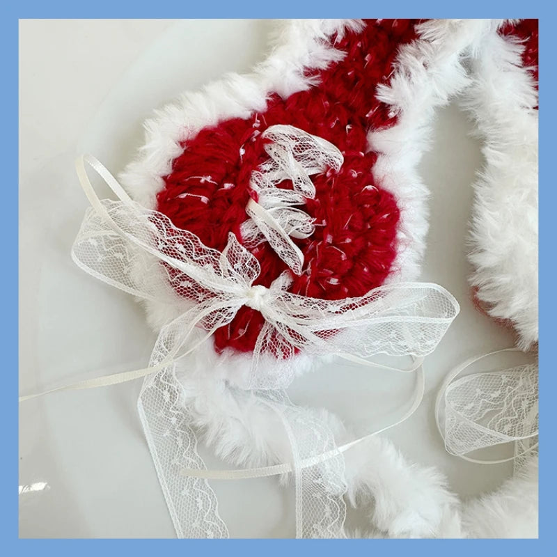 Lace Bow Straps Plush Earmuffs