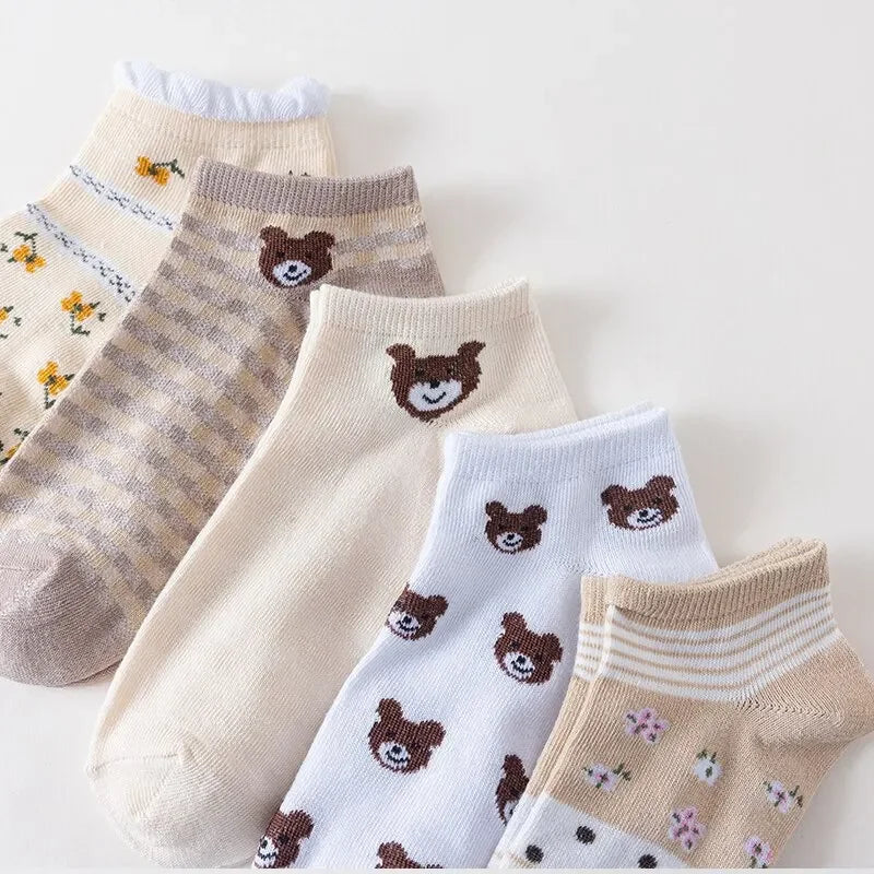 Adorable Cartoon Bear Boat Socks Set (5 pcs)